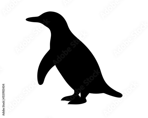 Minimalist Penguin Icon | Solid Black Bird Silhouette | Cold Climate Animal | Isolated Vector Illustration
