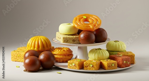indian food Assorted Indian Sweets Platter: Delicious Gulab Jamun, Barfi, Jalebi & More