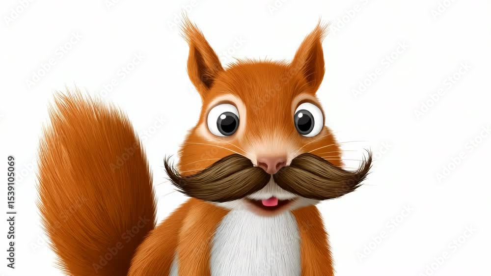 Animated squirrel with mustache expresses surprise and curiosity in humorous sequence Animated squirrel with mustache expresses surprise and curiosity in humorous sequence