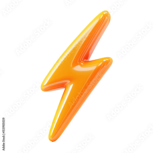 Shiny orange lightning bolt icon isolated on transparent background