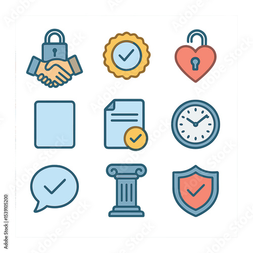 Empathy Icons Collection. Flat icon set of empathetic responses: heart icon, comforting hand, supportive nod,