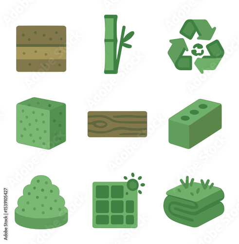 Foundation Types Icons. Flat icon set of foundation load types: shallow foundation, deep foundation, pile load
