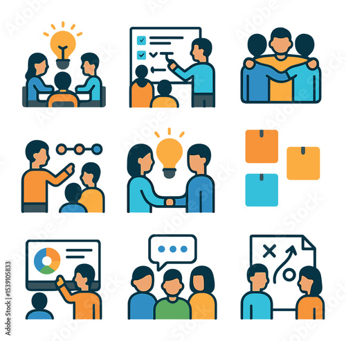 Virtual Fitness Icons. Flat icon set of virtual fitness training: online class, video call coach, fitness