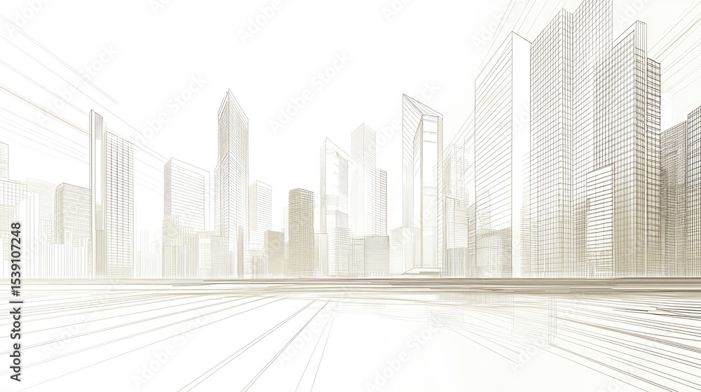 Fototapeta premium Architectural sketch of a city skyline.