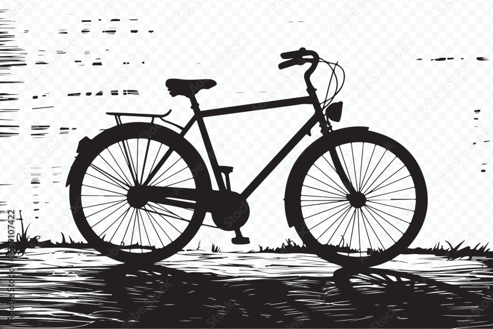 Obraz premium Classic City Bike Silhouette with Reflection on Grunge Background Vector
