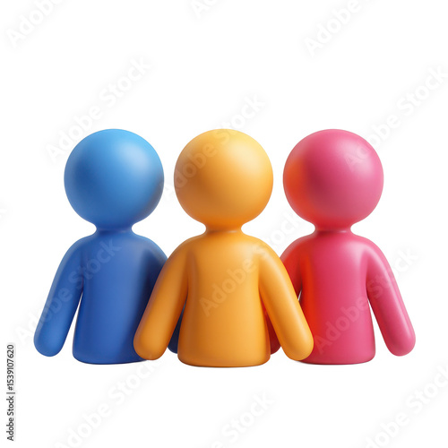Three colorful 3d people figures isolated on transparent background