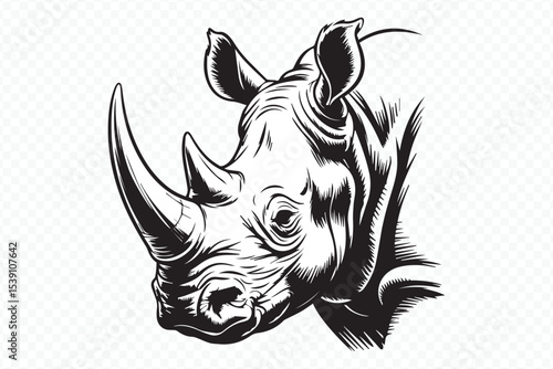 Grayscale Rhinoceros Wild Animal Artwork Vector