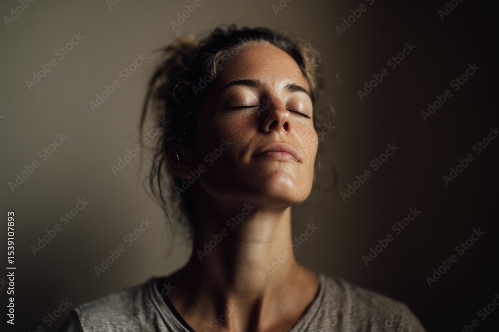 Obraz premium Guided breathing exercise enhances relaxation and mindfulness in a serene indoor setting during the afternoon