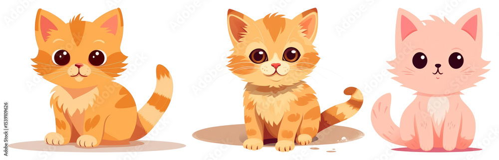 PNG Cute cartoon kittens trio, element set on transparent background PNG Cute cartoon kittens trio, element set on transparent background