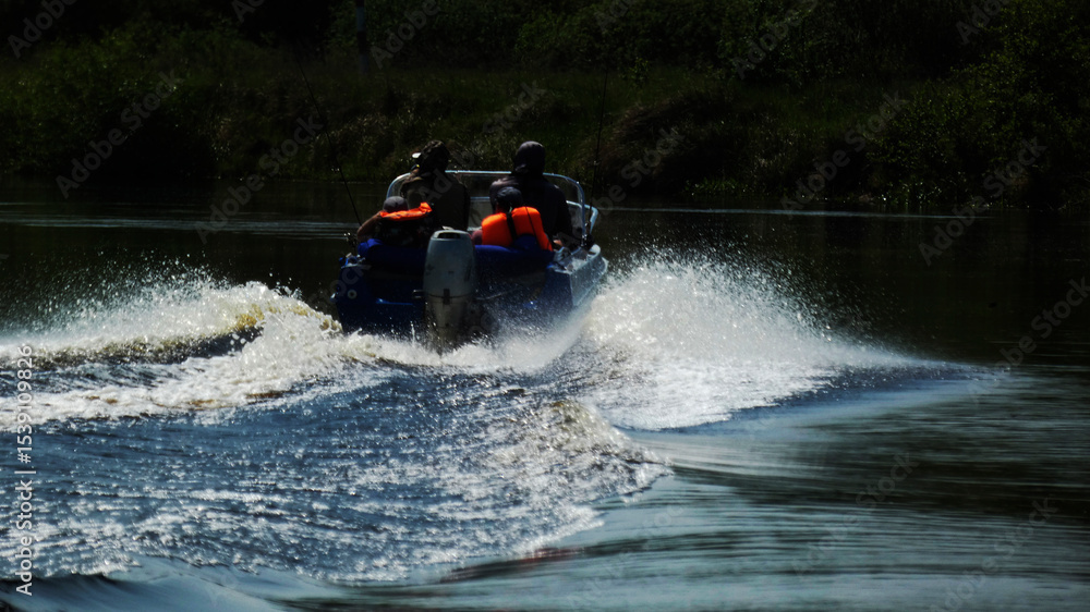 Naklejka premium the are boat is floting