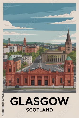 Minimal Retro Poster of Glasgow City, Scotland