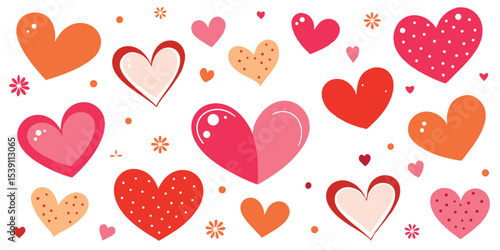 An enchanting colorful heart illustration set with a summer vacation theme suitable for various design and decorative projects that use a transparent background.