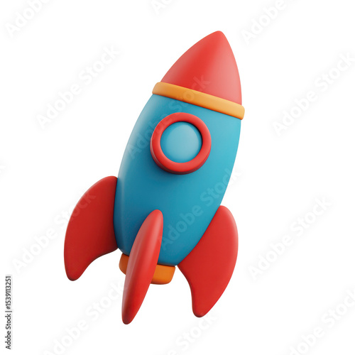 Cartoon rocket ship 3d render isolated on transparent background