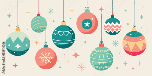 Delightful vector illustration of christmas baubles and decorative festive elements offering a playful holiday cheer suitable for winter designs