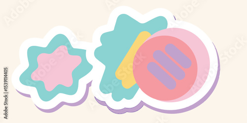 Pastel colored abstract shapes on a white background for summer vacation illustration set design projects with transparency