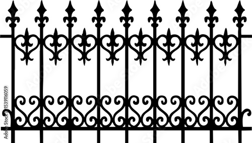 Ornamental Wrought Iron Fence Silhouette – Vintage Decorative Gate Vector for Architecture and Design