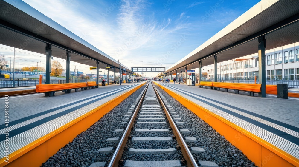 Naklejka premium Modern train station platform, bright and clear