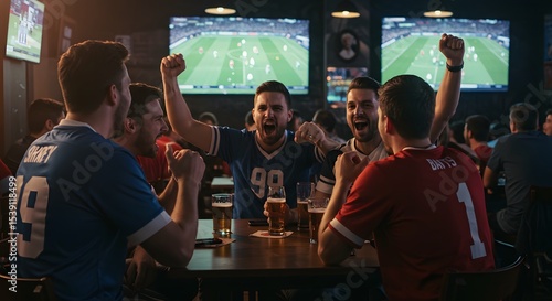 Friends Celebrating Favorite Team Victory at Sports Bar