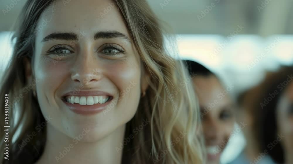custom made wallpaper toronto digitalA young woman smiling during a train ride, enjoying the commute and social interaction.