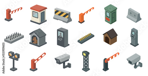 Security and surveillance icons set – isometric, 3d, monitoring and protection symbols
