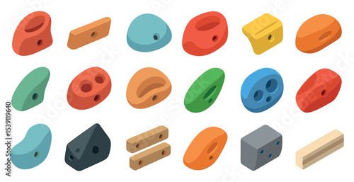 Climbing holds 3d icons set – gym equipment, bouldering, isometric style