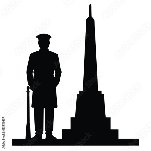 Soldier On Guard Beside National Monument