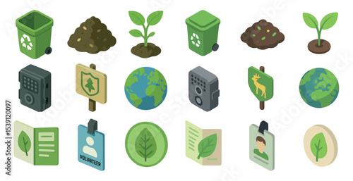 Eco-friendly recycling icons set – isometric, environment, sustainability symbols