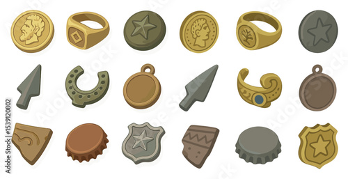 Ancient and historical flat icons set – vintage, archaeology, relic symbols