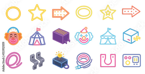 Entertainment and fun line icons set – festivals, carnivals, amusement symbols