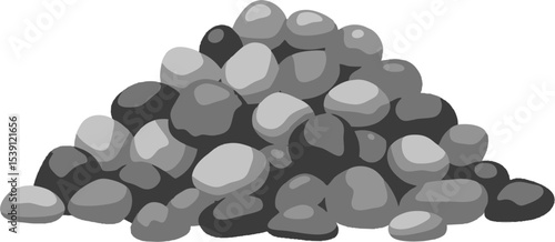 Monochrome pile of smooth river stones, varying shades of gray, rounded shapes
