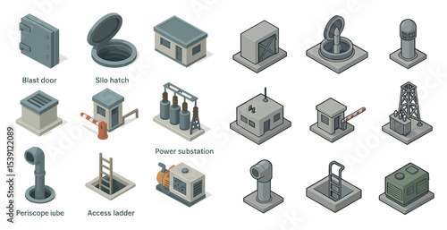 Military and defense isometric icons set – silhouette, solid, strategic symbols