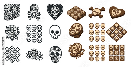 Day of the dead icons set – outline, skull, sugar and celebration symbols