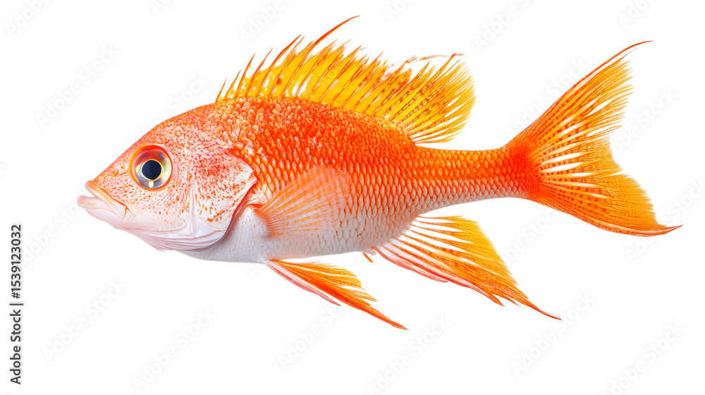 Golden goldfish swimming underwater, isolated on a white background Golden goldfish swimming underwater, isolated on a white background