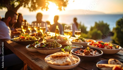 Sunset Dinner Party with Coastal View.