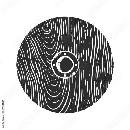 Viking Wooden Shield Silhouette Illustration. Historical Warfare And Defense Symbol Isolated Vector Illustration