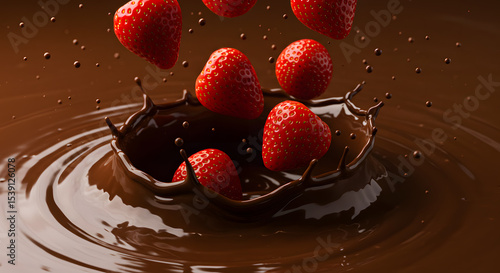 Strawberries Falling into Melted Chocolate 