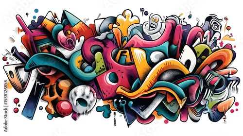 Colorful Abstract Graffiti Art with Lively Vibrant Surreal Patterns and Shapes