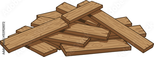 Stack of Brown Wooden Planks, Rustic Illustration