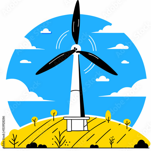 Wind turbine icon with yellow field