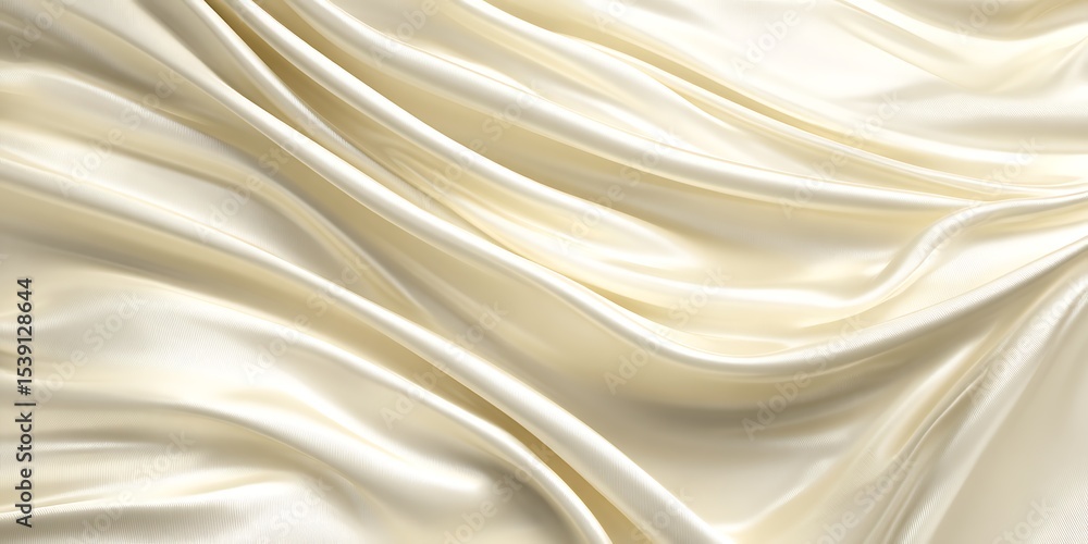 Obraz premium A close up of rippled ivory satin fabric with soft folds and highlights creating a smooth texture effect