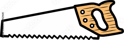 Cartoon Hand Saw with Wood Grain Handle and Black Outline