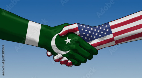 A handshake with pakistan and united states flags painted on the hands image