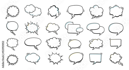 Collection of Hand-Drawn Speech Bubbles and Comic Book Style Dialog Boxes