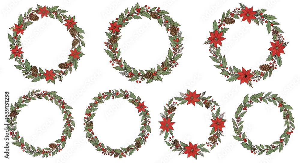 Christmas Wreath Frames Set of Six Elegant Holiday Circle Borders for Design Projects Christmas Wreath Frames Set of Six Elegant Holiday Circle Borders for Design Projects