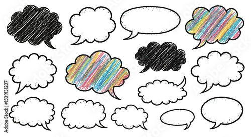 Hand-Drawn Speech Bubbles Colorful & Monochrome Illustrations