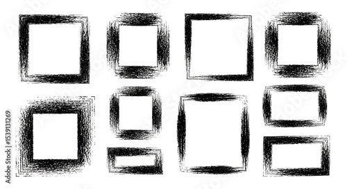 Hand-Drawn Square and Rectangular Frames Grunge Vector Illustration Set
