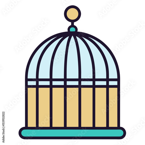 Stylized blue and purple birdcage image against a white background colour