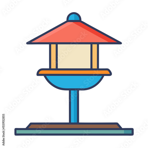 Minimalist style bird feeder with distinct colors on a white background