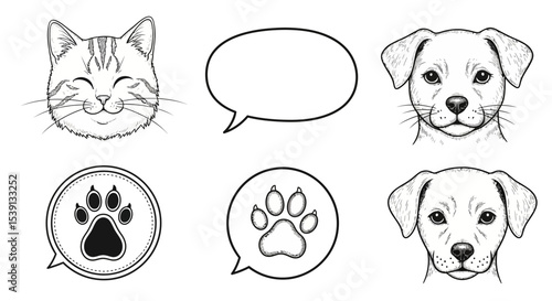 Adorable Cat and Puppy Illustrations  Perfect for Pet Projects, Cards, and More