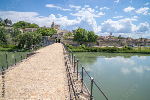 Fényképezés A view of the city of Avignon from the bridge over the river Rhone